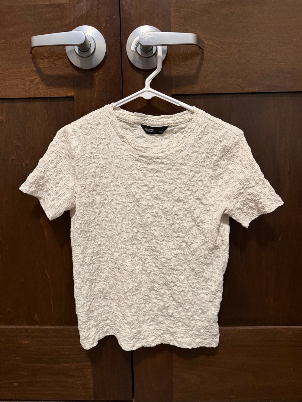 Vera Wang Cream Textured Short Sleeve Tee